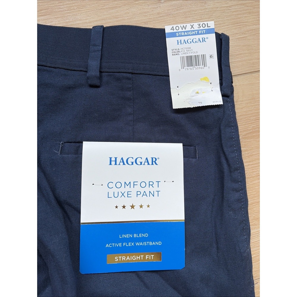 Haggar Straight Fit Comfort Luxe Pant Linen Blend Active Flex Waistband Sz 40x30 - Picture 9 of 9